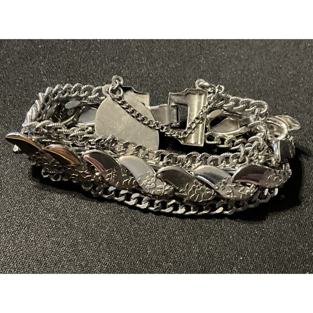 6.75in Silver Tone Link Leaf Pattern Bracelet Safety Chain